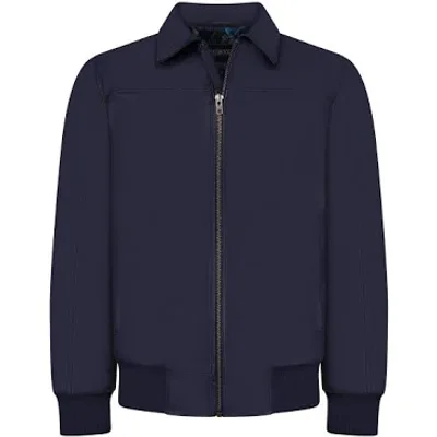 Navy leather bomber jacket
